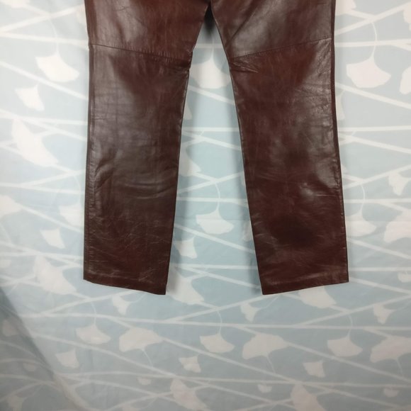 High Rise Straight Leg Brown Vintage GAP Leather Pant Leather Trouser 2 - Picture 4 of 12